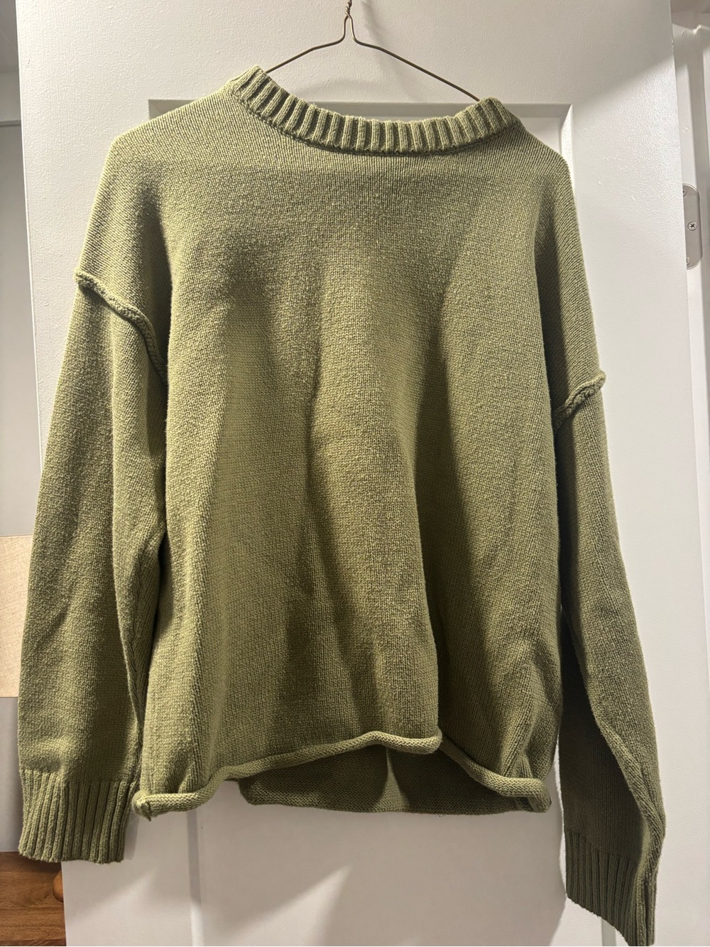 Relaxed Olive Crewneck Sweater for Women